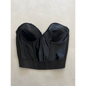 Vintage Victorias Secret Black Satin Bustier Top Strapless Longline Bra 36A 462